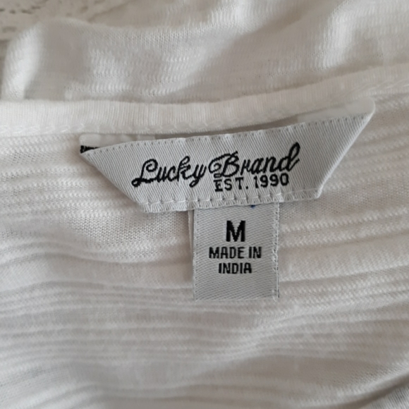 ☘️LUCKY BRAND embroidered cotton top Size M EUC lace detail - Picture 3 of 4